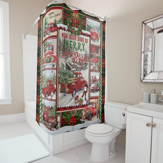 Gepersonaliseerd uw dag Vrolijk en helder, Kerstmi Douchegordijn (In situ)