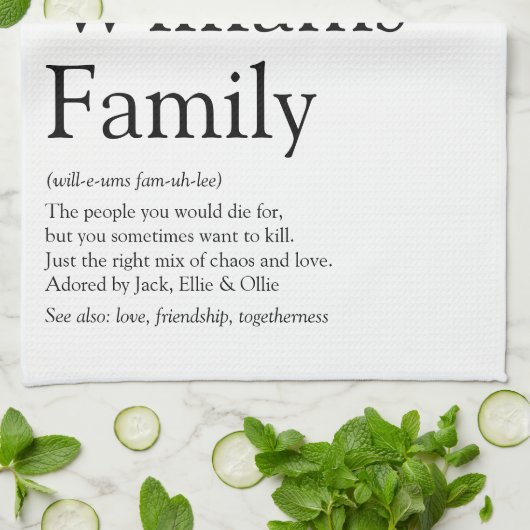 Gepersonaliseerd uw familie definitie theedoek (Gevouwen)