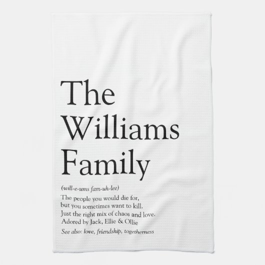 Gepersonaliseerd uw familie definitie theedoek (Verticaal)