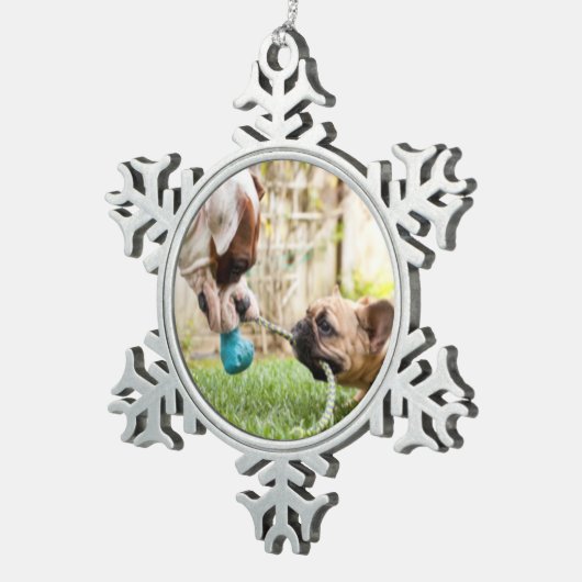 Gepersonaliseerd Uw Huisdier Hond Kat Foto Afbeeld Tin Sneeuwvlok Ornament (Rechts)