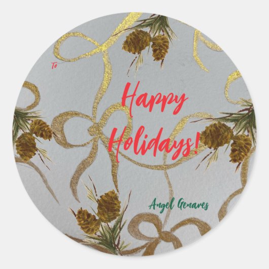 Gepersonaliseerd Vakantie/Kerst Pinecone Gift Labe Ronde Sticker (Voorkant)