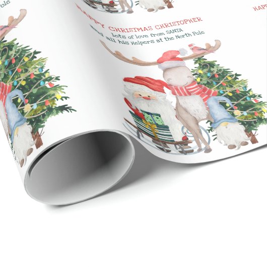 Gepersonaliseerd van de Kerstman en zijn helpers Cadeaupapier (Rol Hoek)