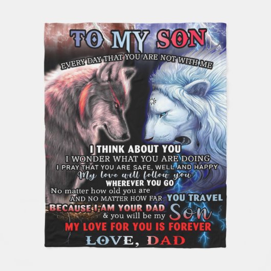 Gepersonaliseerd van Lion Papa tot mijn Wolf zoon Fleece Deken (Voorkant)