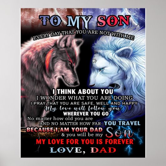 Gepersonaliseerd van Lion Papa tot mijn Wolf zoon Poster (Voorkant)