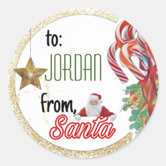 Gepersonaliseerd van Santa gold glitter kerst Ronde Sticker