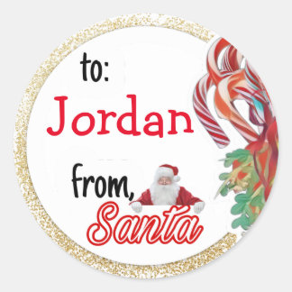 Gepersonaliseerd van Santa gold glitter kerst Ronde Sticker