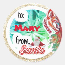 Gepersonaliseerd van Santa gold glitter kerst Ronde Sticker