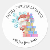Gepersonaliseerd van Santa Kinder Kerstcadeau Ronde Sticker (Voorkant)