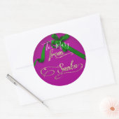 Gepersonaliseerd Van Santa paarse en groene groot Ronde Sticker (Envelop)