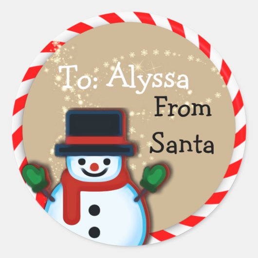 Gepersonaliseerd van Santa Snowman Christmas Matte Ronde Sticker (Voorkant)