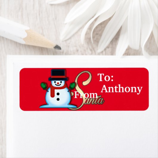 Gepersonaliseerd van Santa Snowman Red Kerstmis Etiket