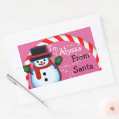 Gepersonaliseerd van Santa Snowman Roze Kerstmis Rechthoekige Sticker (Envelop)