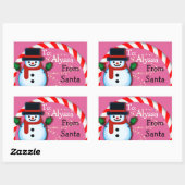 Gepersonaliseerd van Santa Snowman Roze Kerstmis Rechthoekige Sticker (Vel)