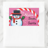 Gepersonaliseerd van Santa Snowman Roze Kerstmis Rechthoekige Sticker (Tas)