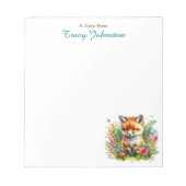 Gepersonaliseerd vanaf het bureau van | Vos in blo Notitieblok (Voorkant)