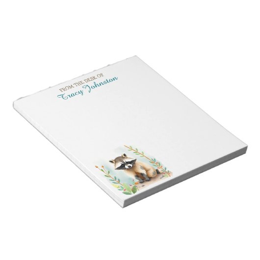 Gepersonaliseerd vanaf het bureau van | wasbeer notitieblok (Schuin)