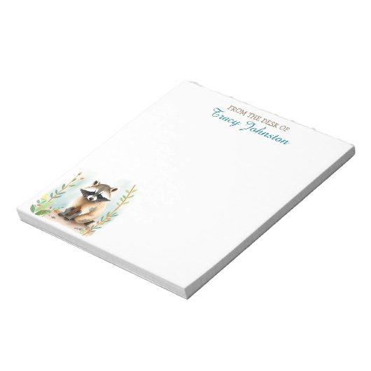 Gepersonaliseerd vanaf het bureau van | wasbeer notitieblok (Linkerzijde)