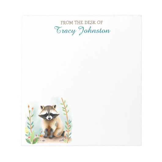 Gepersonaliseerd vanaf het bureau van | wasbeer notitieblok (Voorkant)