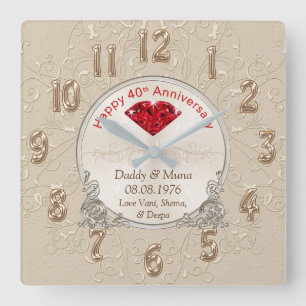 Gepersonaliseerd veertigste Jubileum voor bruiloft Vierkante Klok