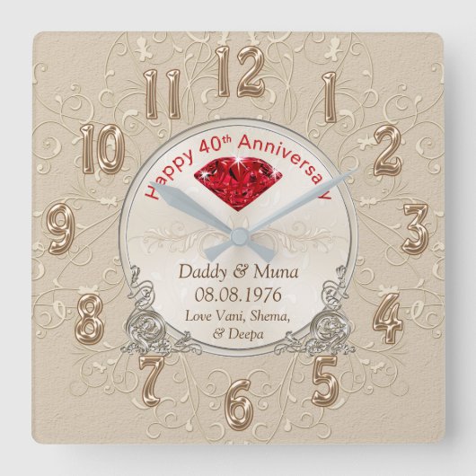 Gepersonaliseerd veertigste Jubileum voor bruiloft Vierkante Klok (Voorkant)