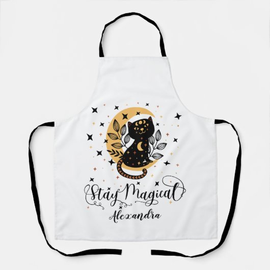 Gepersonaliseerd verblijf Magical Black Cat Schort (Voorkant)
