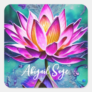 Gepersonaliseerd Verbluffend Roze Lotus Flower Por Vierkante Sticker