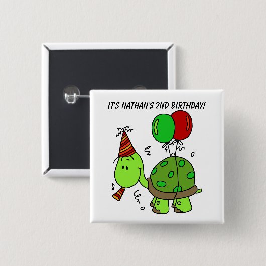 Gepersonaliseerd Verjaardag Turtle Button (Voorkant /achterkant)