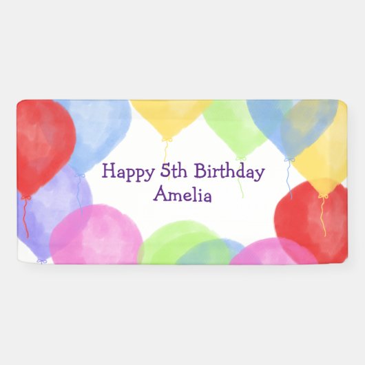 Gepersonaliseerd verjaardagsballonfeest spandoek (Horizontaal)