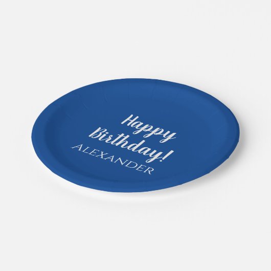 Gepersonaliseerd verjaardagsblauw feest papieren bordje (Gekanteld)