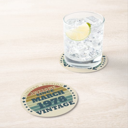 Gepersonaliseerd  verjaardagscadeau ronde kartonnen onderzetter (Insitu)