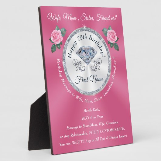 Gepersonaliseerd, Verjaardagscadeau voor 75 jaar o Fotoplaat (Zijkant)