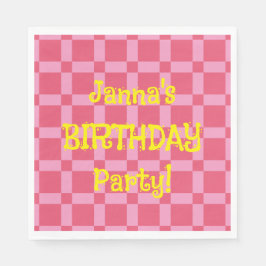 Gepersonaliseerd verjaardagsfeest roze geruit patr servet