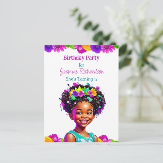 Gepersonaliseerd verjaardagsfeestje Afrikaans-Amer Uitnodiging Briefkaart (Staand voorkant)