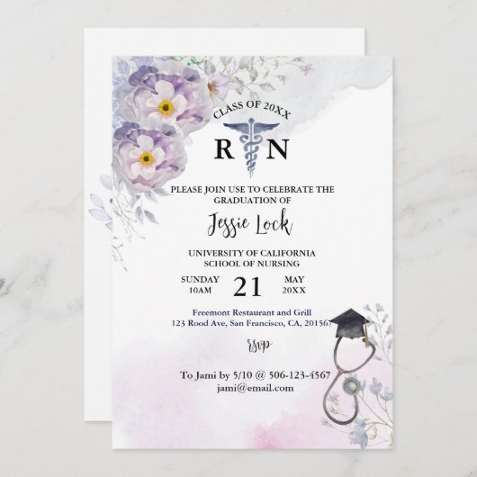 Gepersonaliseerd verpleegkundig Afstuderen Paars F Kaart (Voorkant / Achterkant)