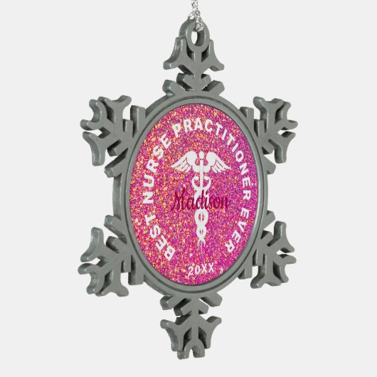 Gepersonaliseerd Verpleegkundige NP Afstuderen Roz Tin Sneeuwvlok Ornament (Links)