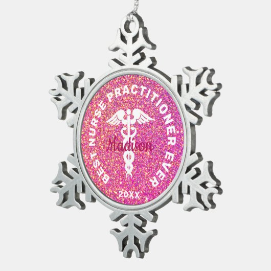 Gepersonaliseerd Verpleegkundige NP Afstuderen Roz Tin Sneeuwvlok Ornament (Rechts)