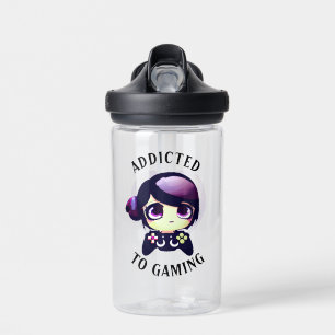Gepersonaliseerd Verslaafd aan Gaming Kawaii Girl  Waterfles