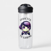 Gepersonaliseerd Verslaafd aan Gaming Kawaii Girl  Waterfles (Voorkant)