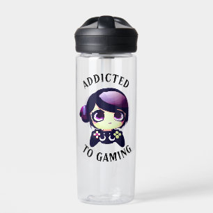 Gepersonaliseerd Verslaafd aan Gaming Kawaii Girl  Waterfles