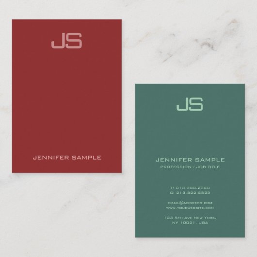Gepersonaliseerd verticaal modern elegant monogram visitekaartje (Voorkant / Achterkant)
