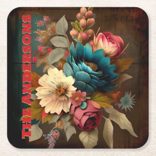 GEPERSONALISEERD VICTORIAANS SCRAP FLORAL KARTONNEN ONDERZETTERS