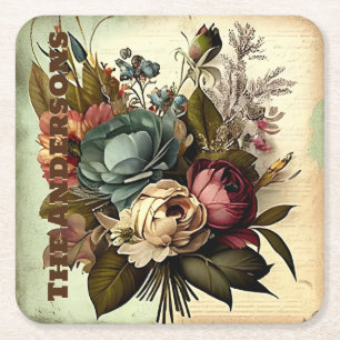 GEPERSONALISEERD VICTORIAANS SCRAP FLORAL KARTONNEN ONDERZETTERS