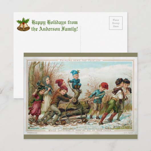 Gepersonaliseerd  Victoriaans Yule Log Briefkaart (Voorkant / Achterkant)