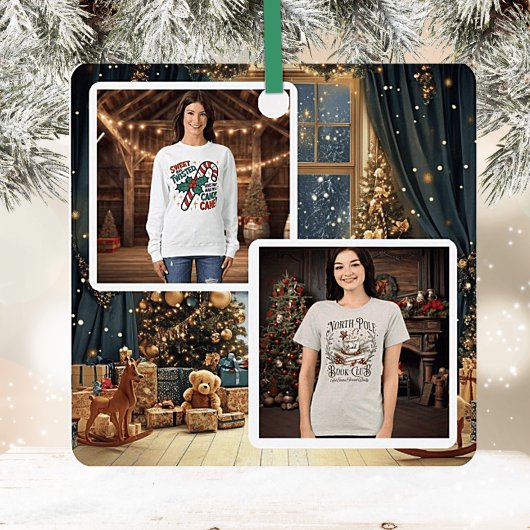 Gepersonaliseerd vierkant kerstornament metalen ornament