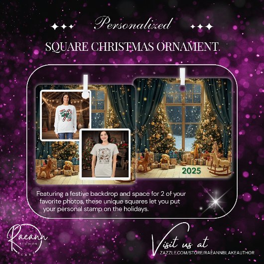 Gepersonaliseerd vierkant kerstornament metalen ornament