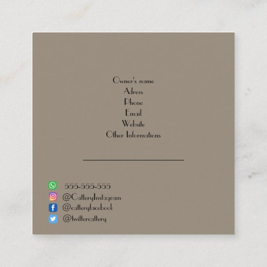 Gepersonaliseerd vierkant Visitekaartje voor catte (Achterkant)