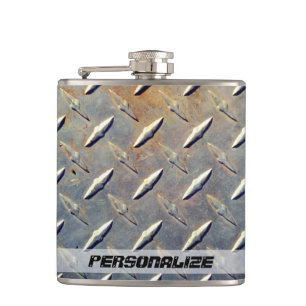 Gepersonaliseerd Vintage Diamantplaatstaal Heupfles