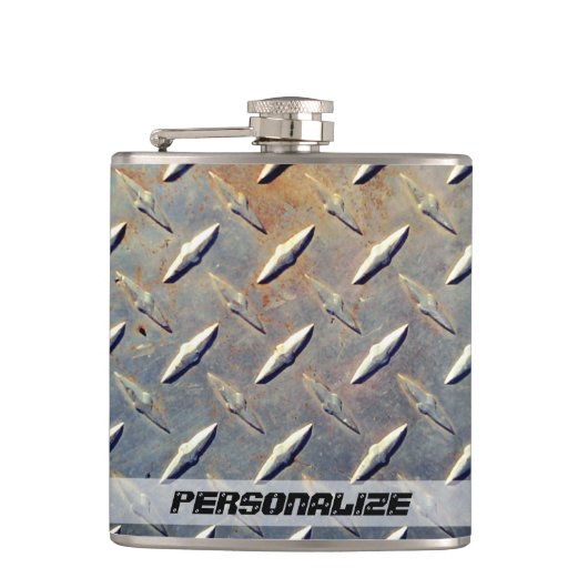 Gepersonaliseerd Vintage Diamantplaatstaal Heupfles (Voorkant)