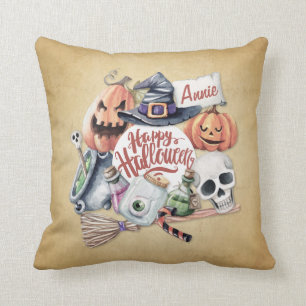 Gepersonaliseerd Vintage Happy Halloween Sierkusse Kussen
