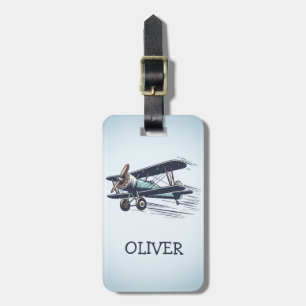Gepersonaliseerd vintage tweedekker bagagelabel